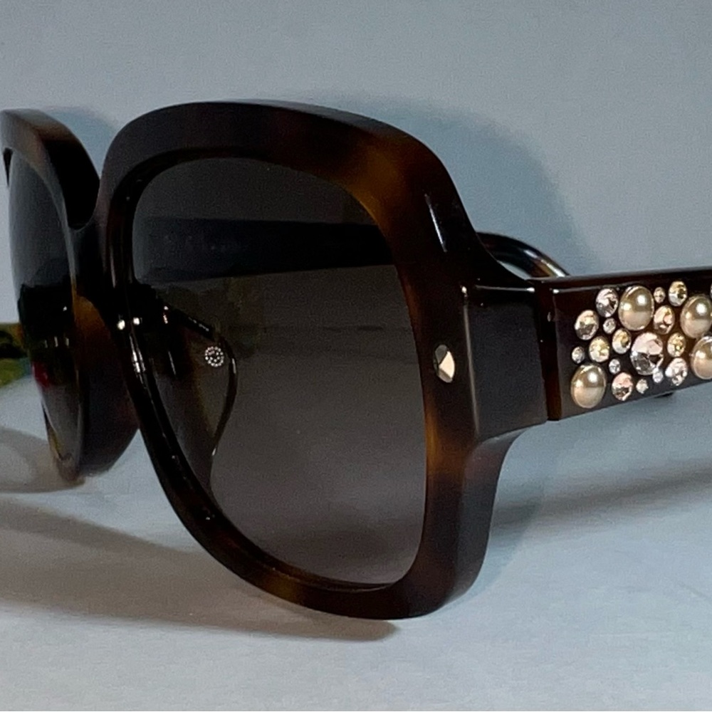 Christian Dior Vintage BrillianceF Crystal Studded Havana Square Sunglasses - Picture 4 of 7